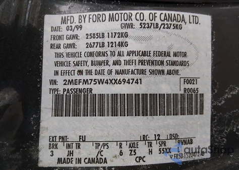 1999 Mercury Grand Marquis Ls from USA, damaged, VIN 2MEFM75W4XX694741